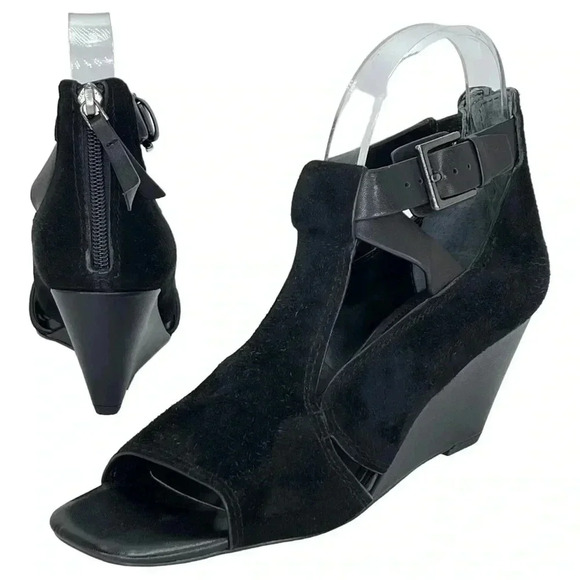 Donald Pliner Sila Wedge Sandals 7.5M Black Suede Leather Back Zipper - Picture 9 of 12